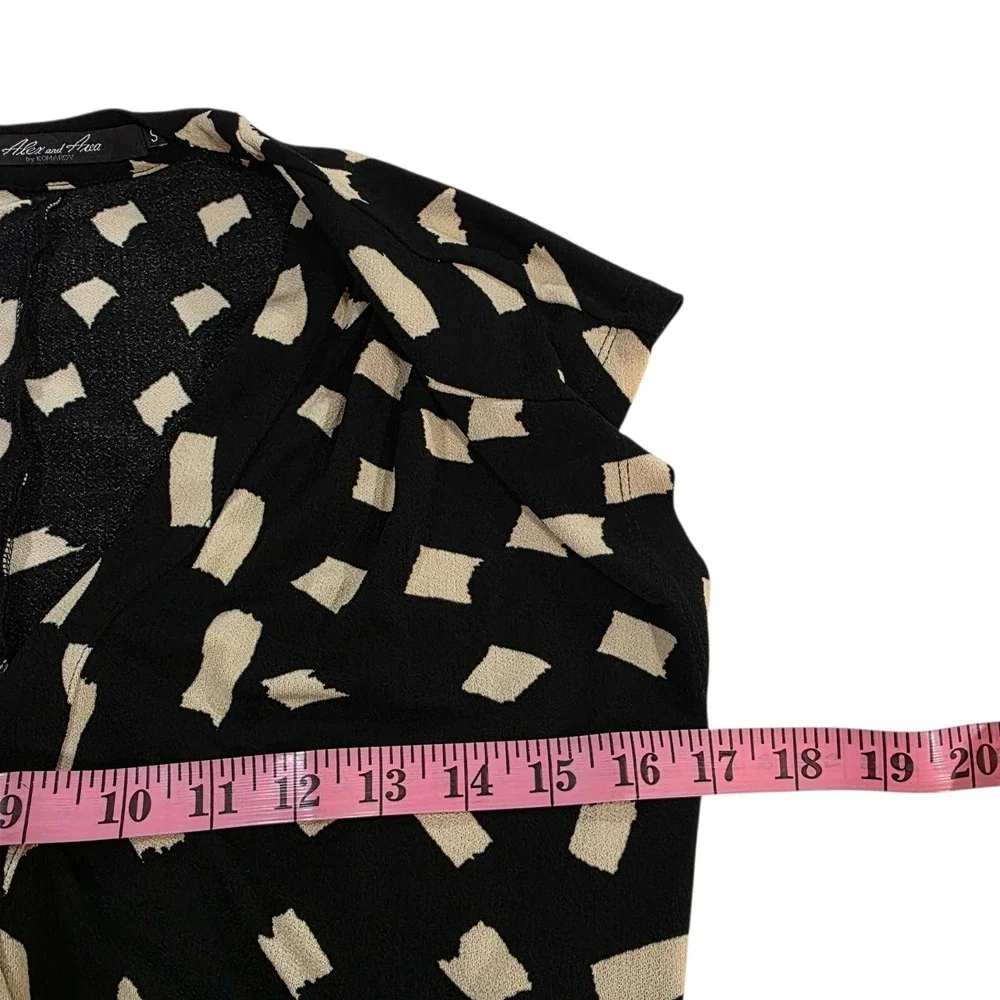 Alex and Ava Wrap Dress Womans Size S Black Cream Abstract Print Midi Classic‎